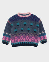 Y2K Patterned Mohair Blend Knitted Jumper - L