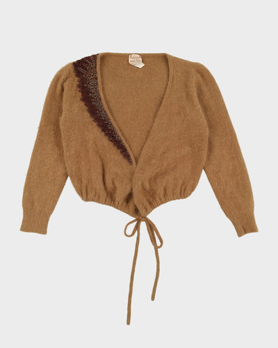Brown Knitted Cropped Wrap Style Cardigan - S