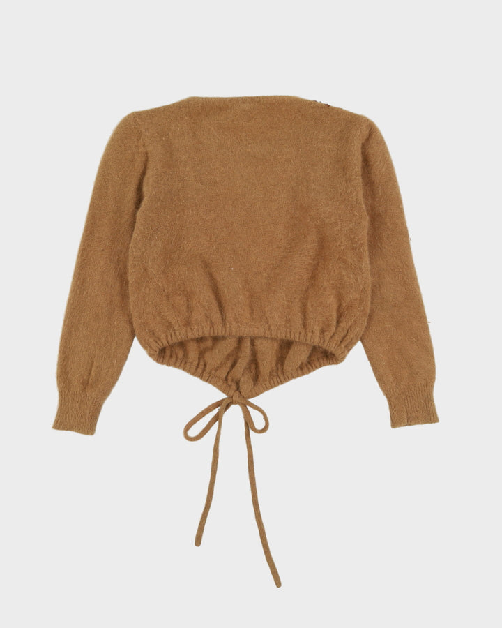 Brown Knitted Cropped Wrap Style Cardigan - S