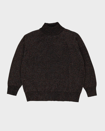 Black Metallic High Neck Knitted Jumper - L