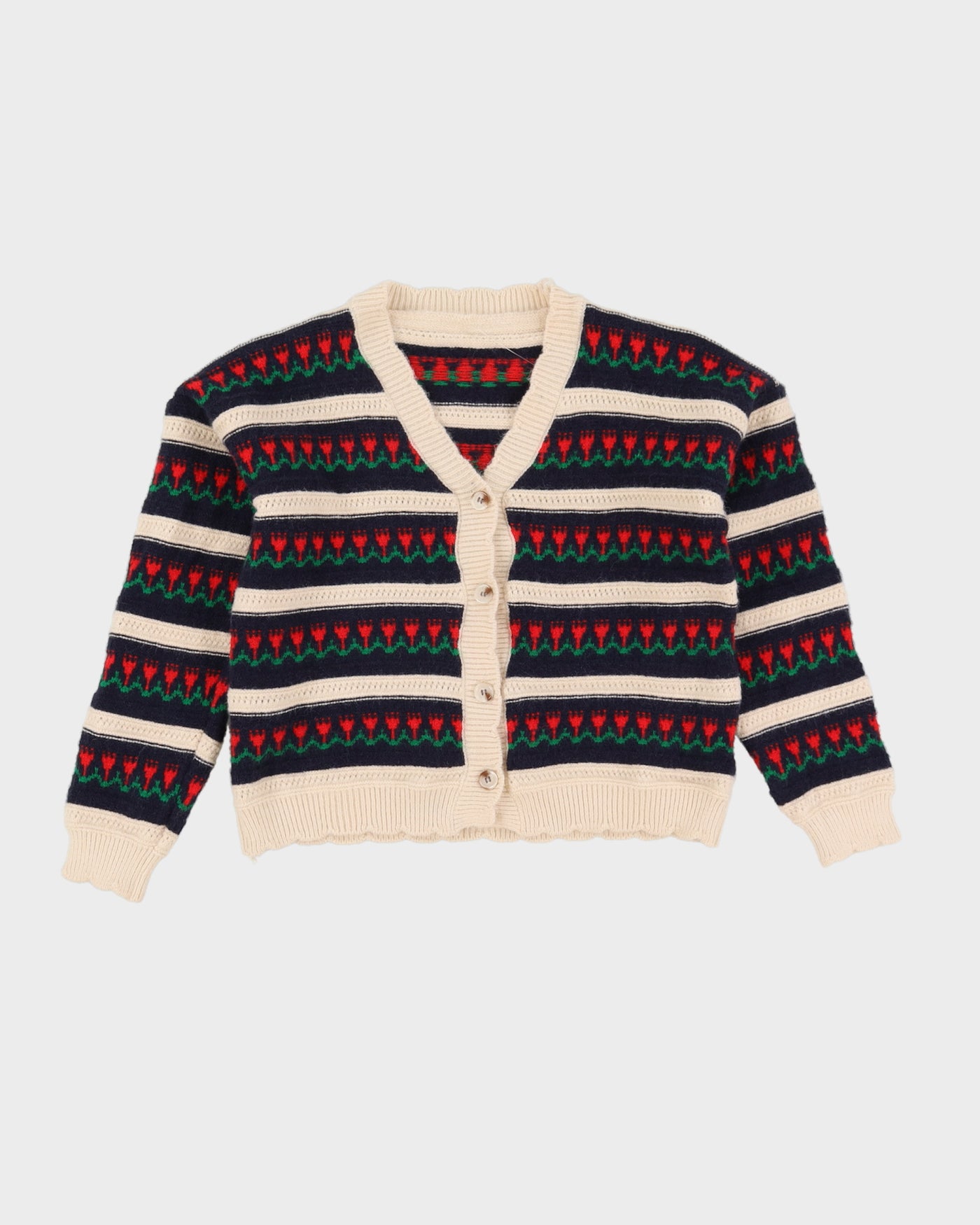 Blue And Cream Patterned Knitted Cardigan - S