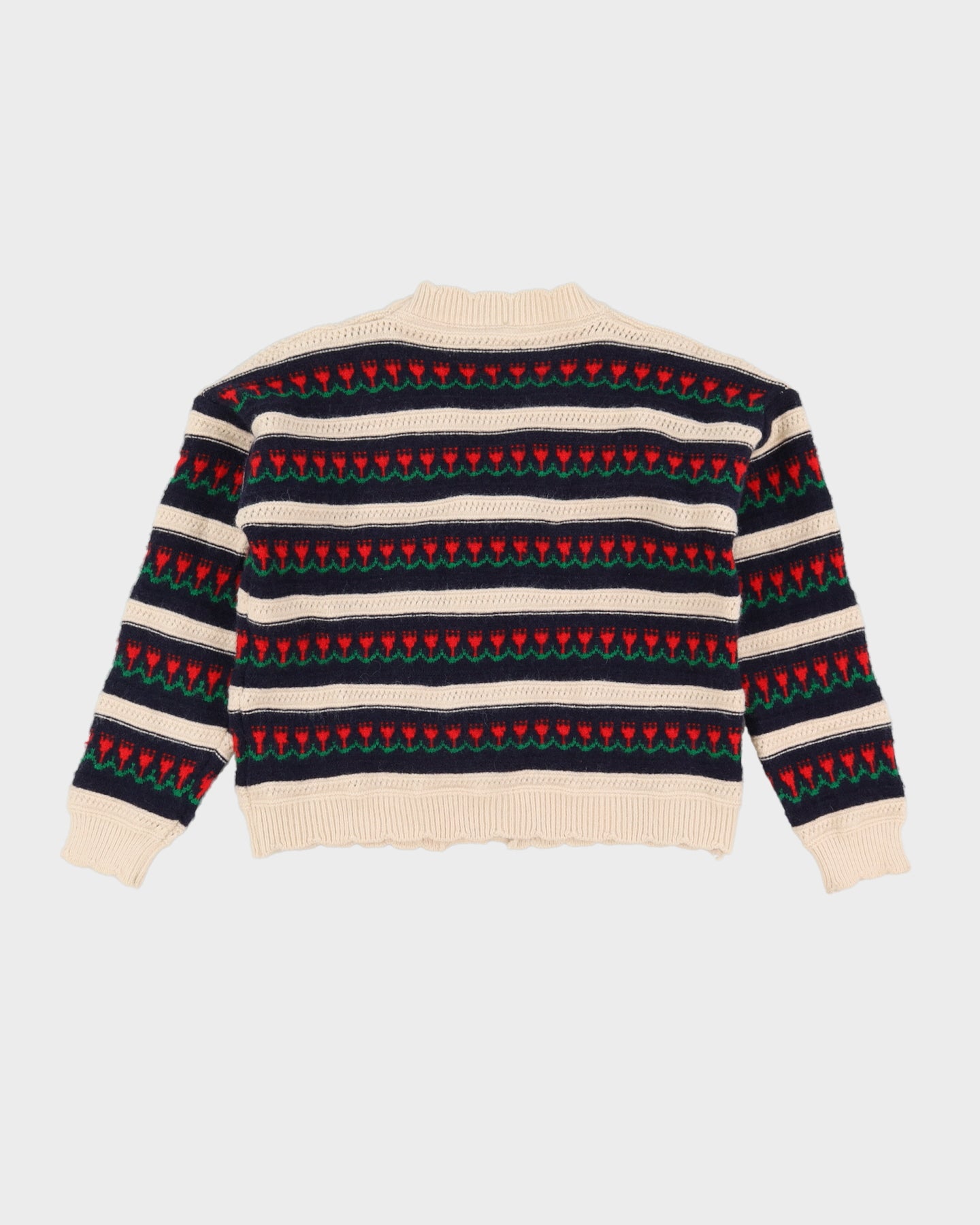 Blue And Cream Patterned Knitted Cardigan - S