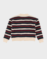 Blue And Cream Patterned Knitted Cardigan - S