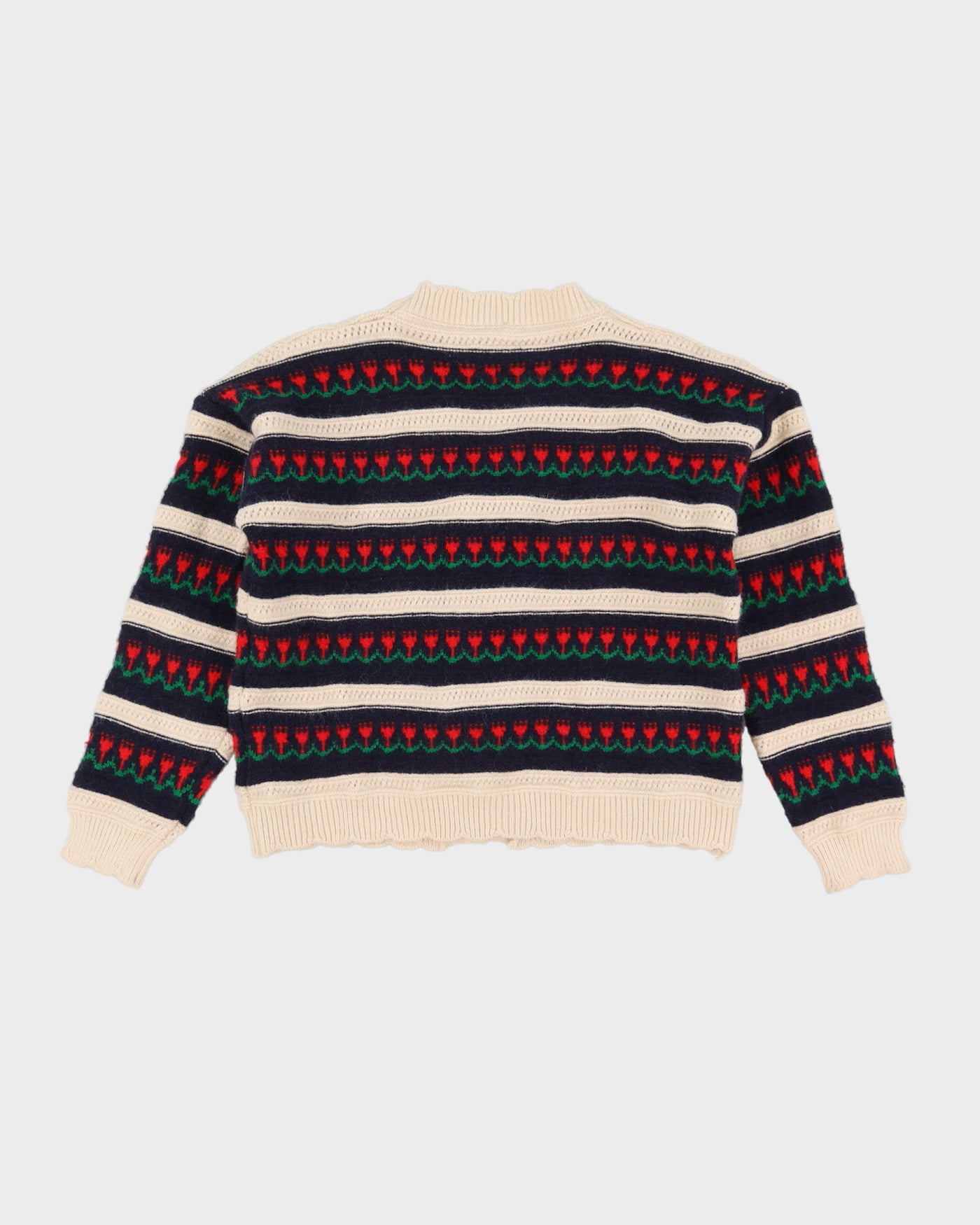 Blue And Cream Patterned Knitted Cardigan - S