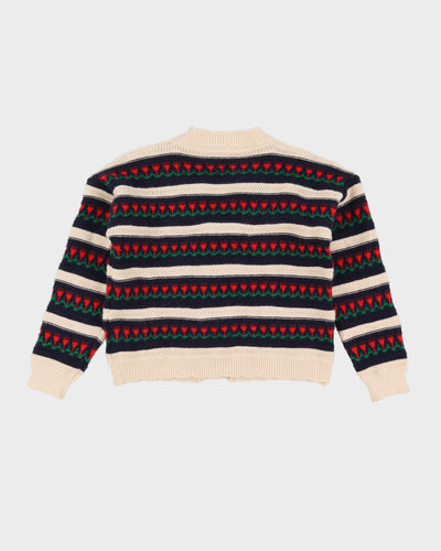 Blue And Cream Patterned Knitted Cardigan - S