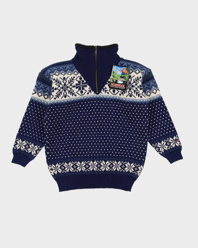 Norwegian Blue Patterned Knitted Ski Jumper - XS