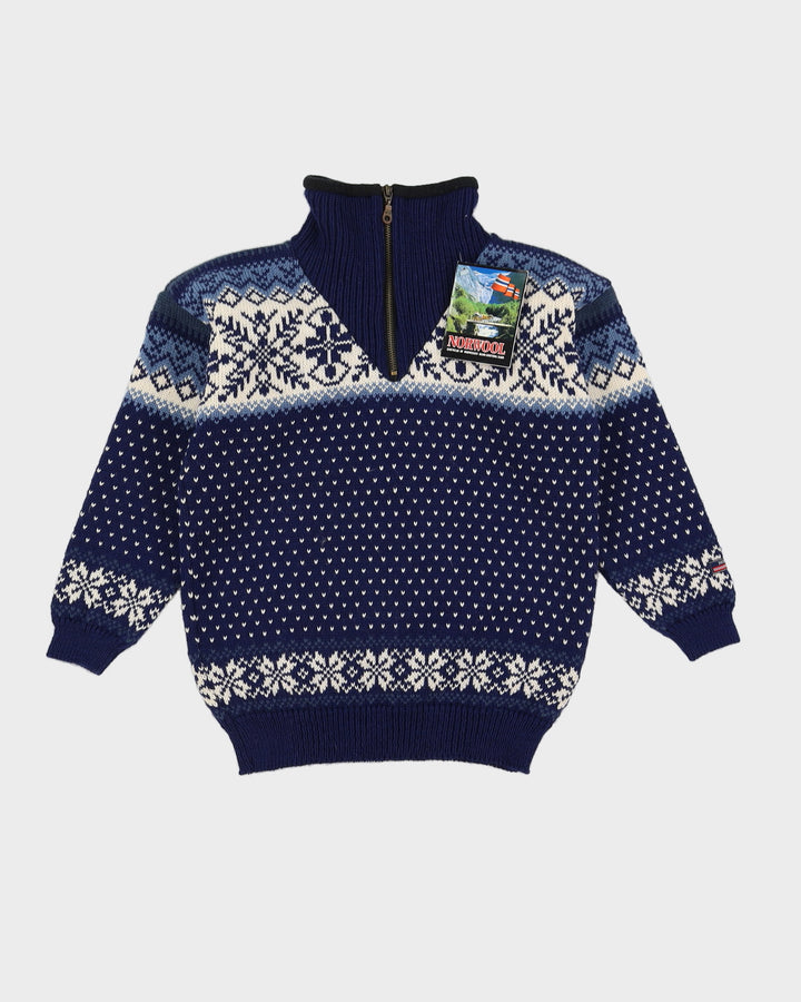 Norwegian Blue Patterned Knitted Ski Jumper - XS