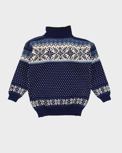 Norwegian Blue Patterned Knitted Ski Jumper - XS