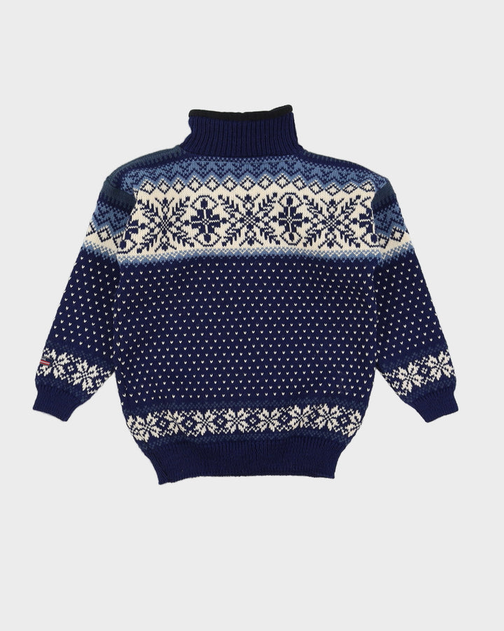 Norwegian Blue Patterned Knitted Ski Jumper - XS
