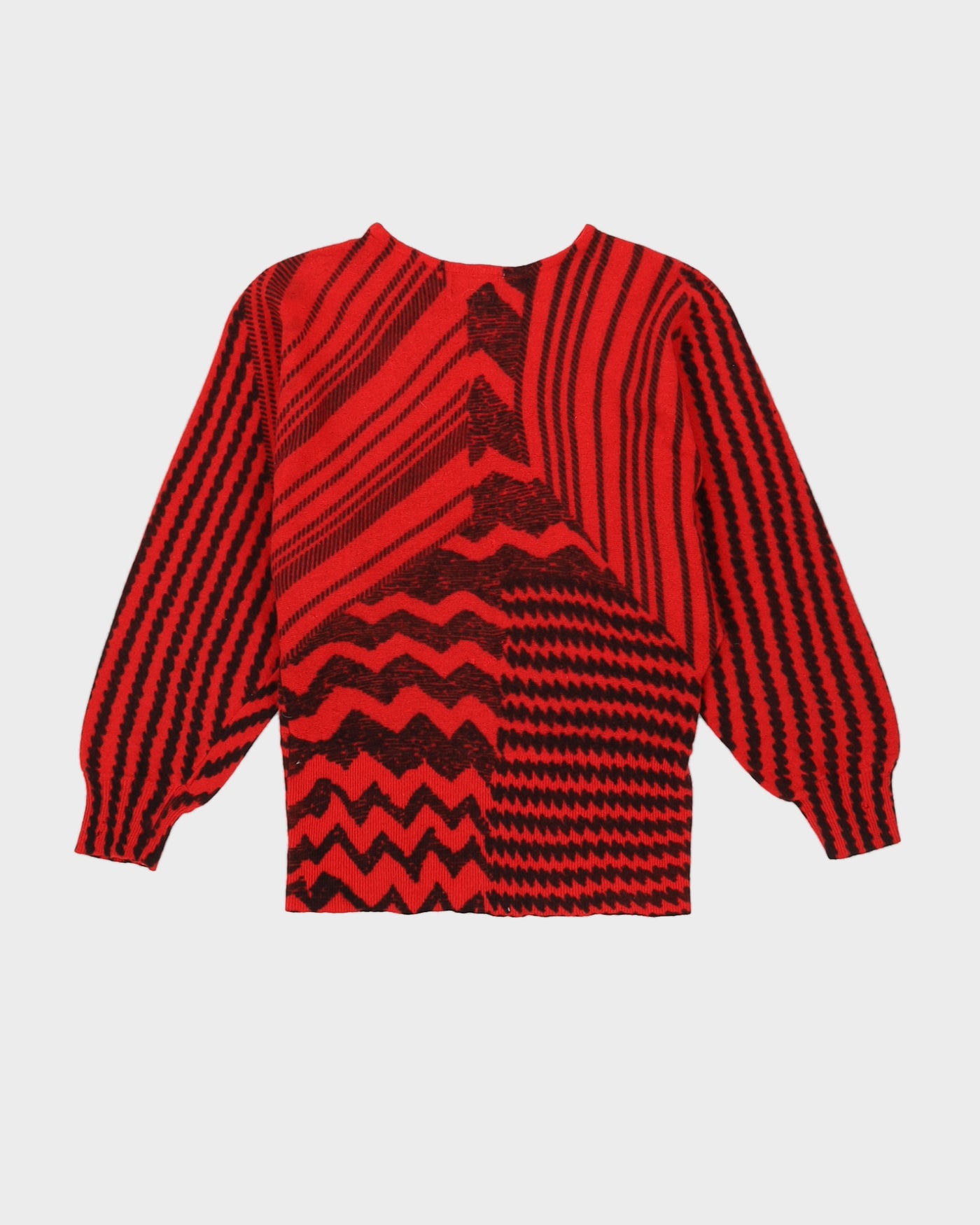 00s Red And Black Patterned Jumper - XS