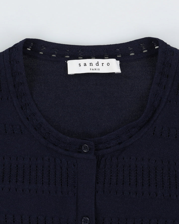 Sandro Paris Blue Lace Knitted Cardigan - XXS