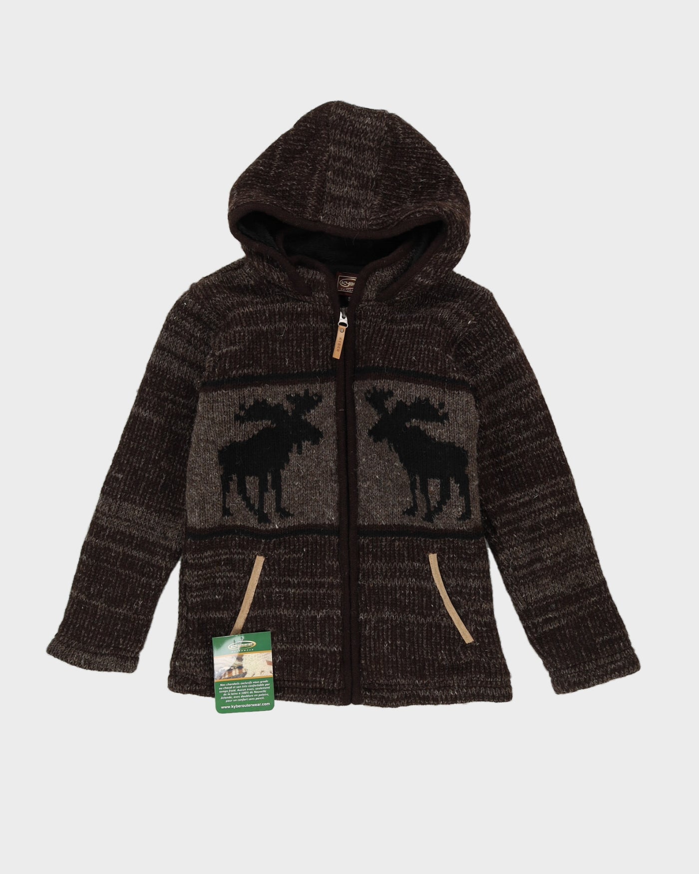 Brown Fleece Lined Chunky Knit Cardigan - S