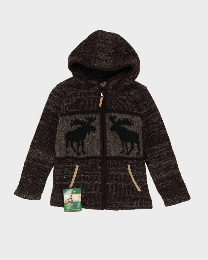 Brown Fleece Lined Chunky Knit Cardigan - S
