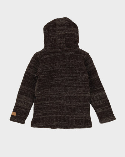 Brown Fleece Lined Chunky Knit Cardigan - S