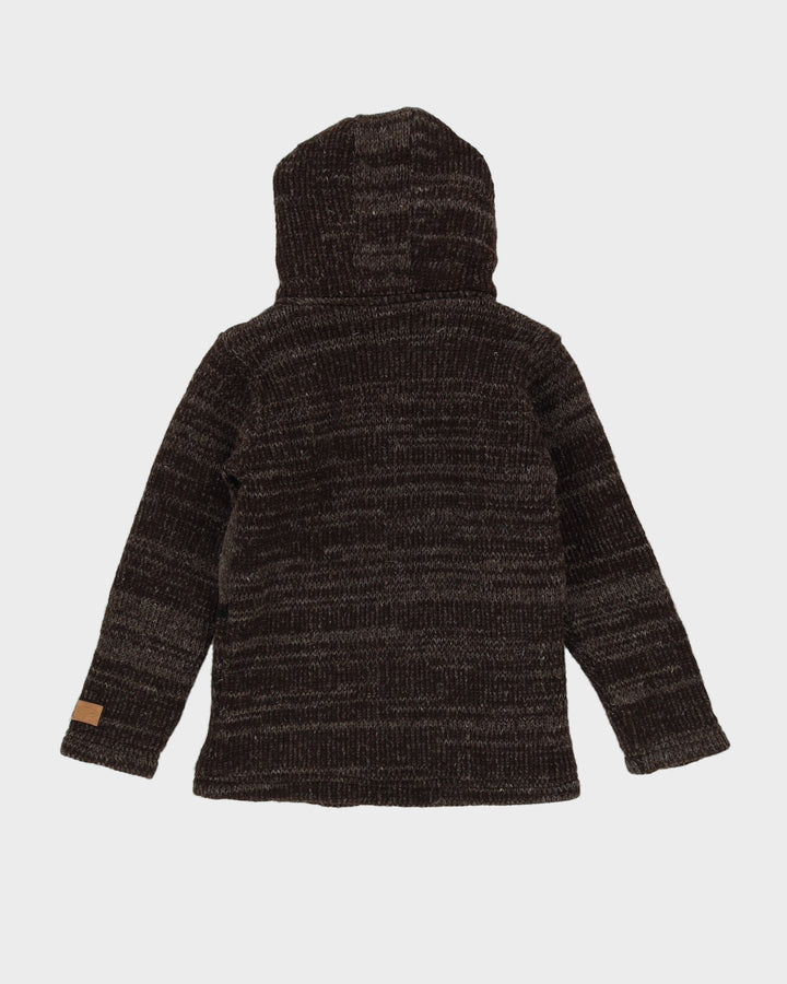 Brown Fleece Lined Chunky Knit Cardigan - S