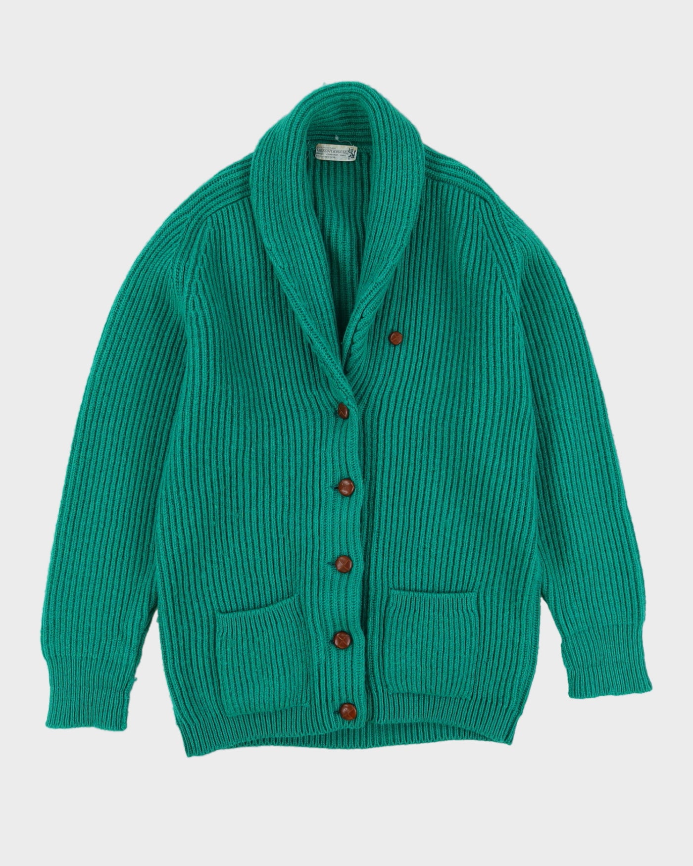 Green Chunky Knitted Wool Cardigan - M