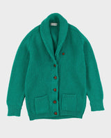 Green Chunky Knitted Wool Cardigan - M