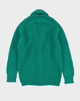 Green Chunky Knitted Wool Cardigan - M