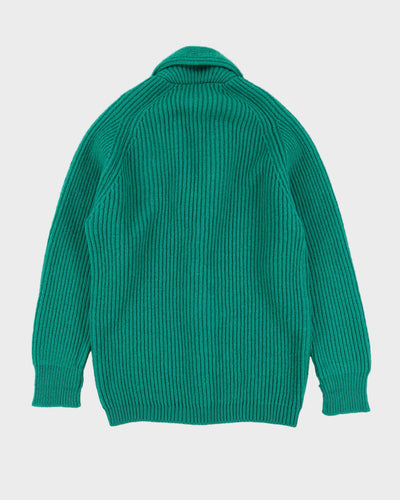 Green Chunky Knitted Wool Cardigan - M