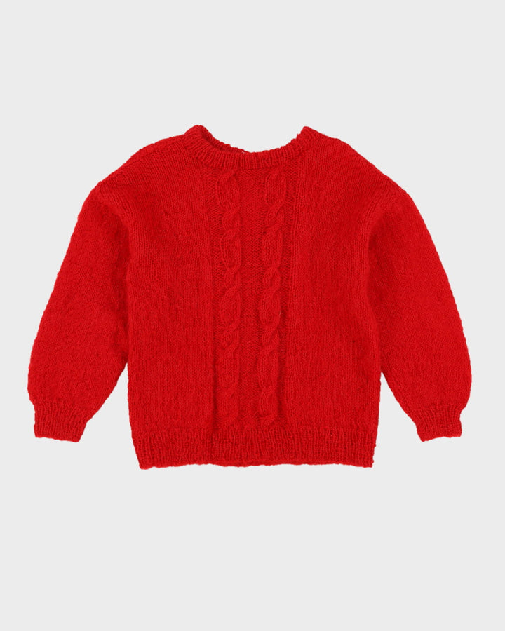 Red Mohair Hand Knitted Jumper - XS