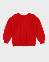 Red Mohair Hand Knitted Jumper - XS