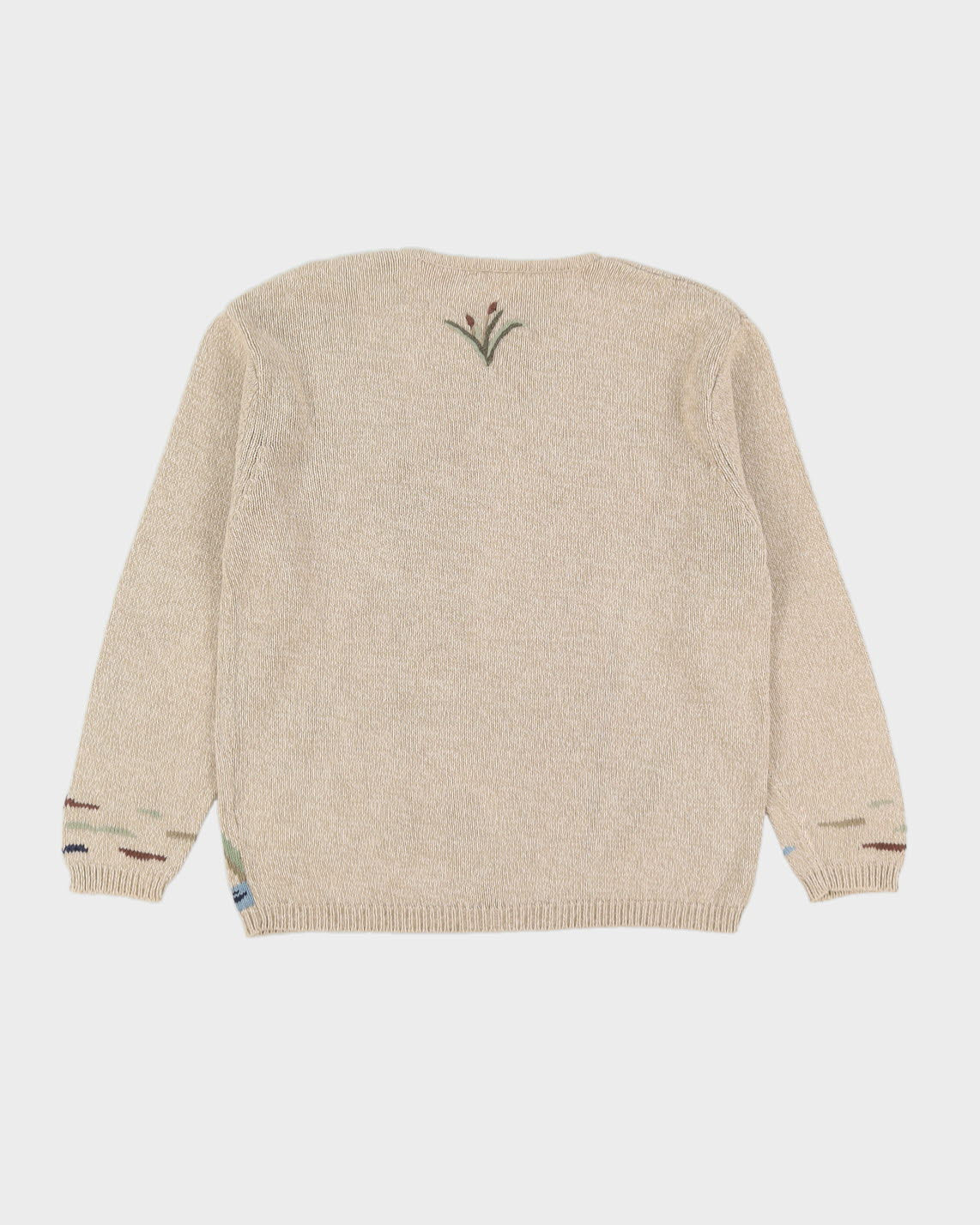 Beige With Flying Ducks Knitted Jumper -M