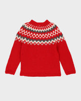 Red Hand-Knitted Ski Jumper - S