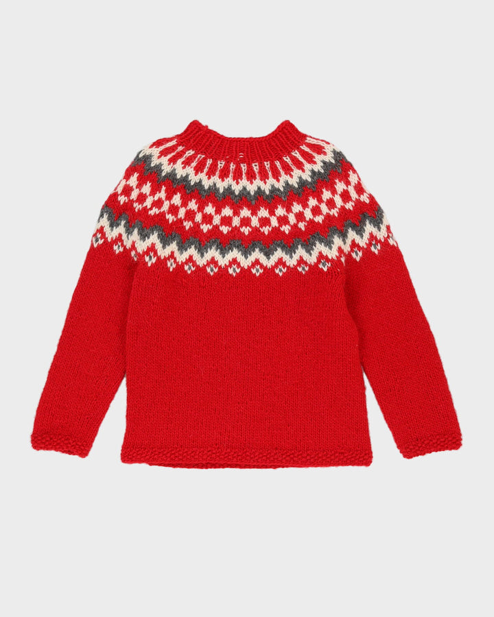 Red Hand-Knitted Ski Jumper - S