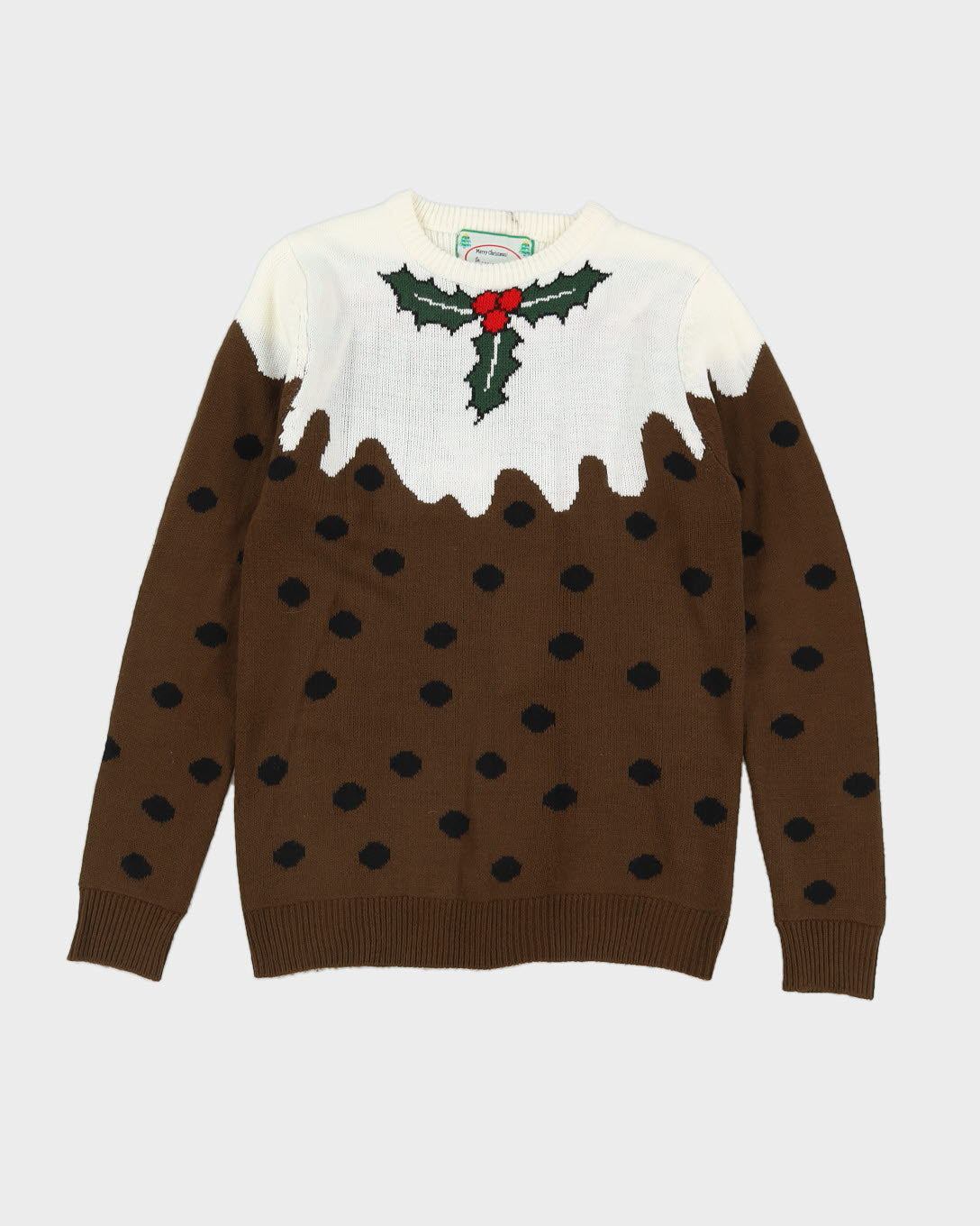 Brown Christmas Pudding Knitted Jumper - S