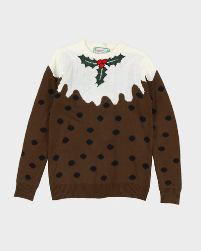 Brown Christmas Pudding Knitted Jumper - S