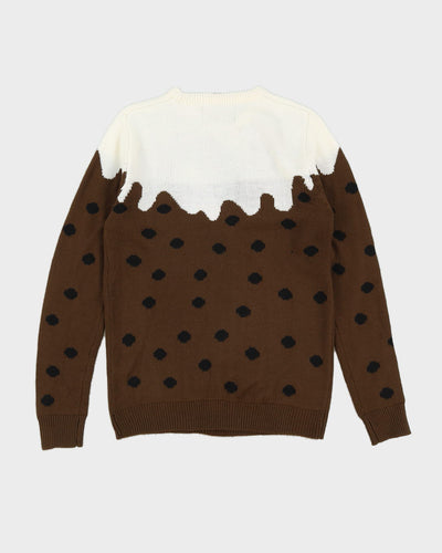 Brown Christmas Pudding Knitted Jumper - S