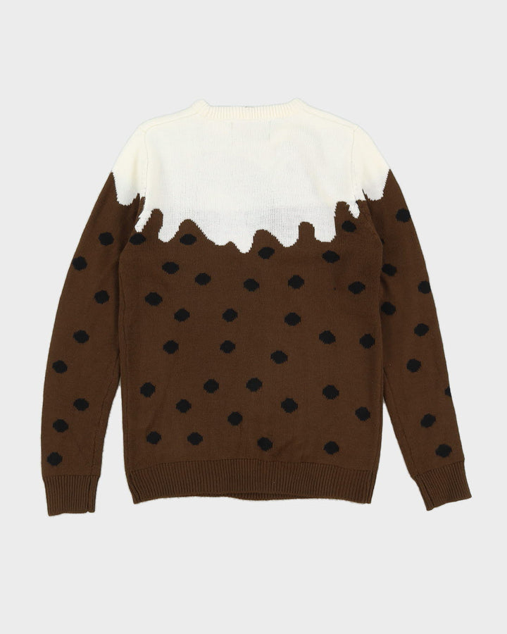 Brown Christmas Pudding Knitted Jumper - S