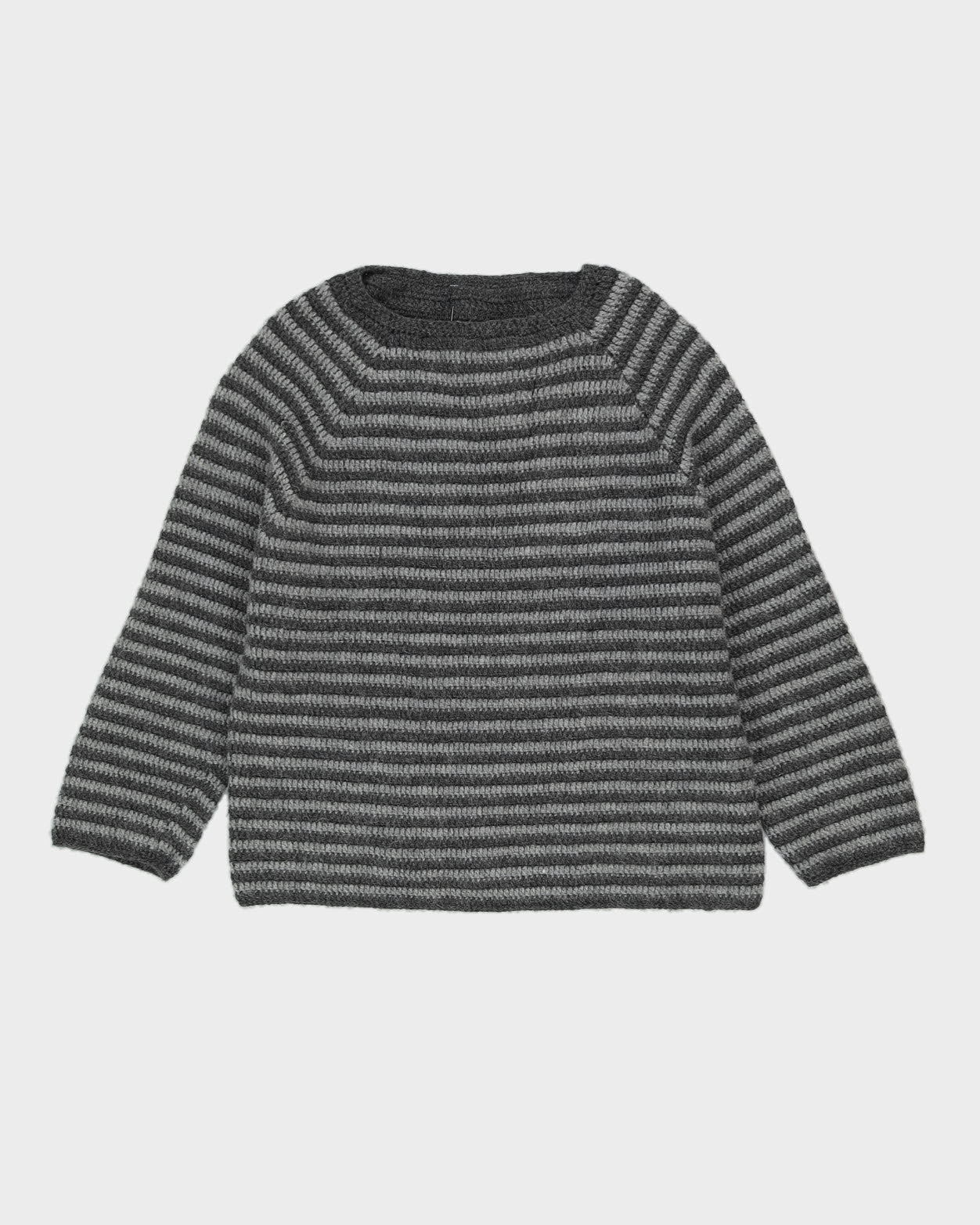 Grey Striped Crocheted Jumper - L
