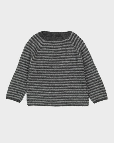 Grey Striped Crocheted Jumper - L
