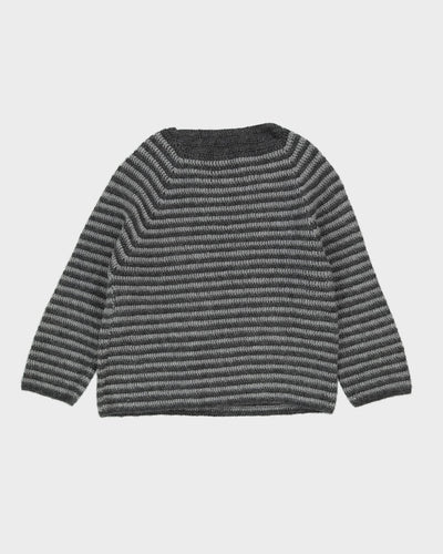 Grey Striped Crocheted Jumper - L