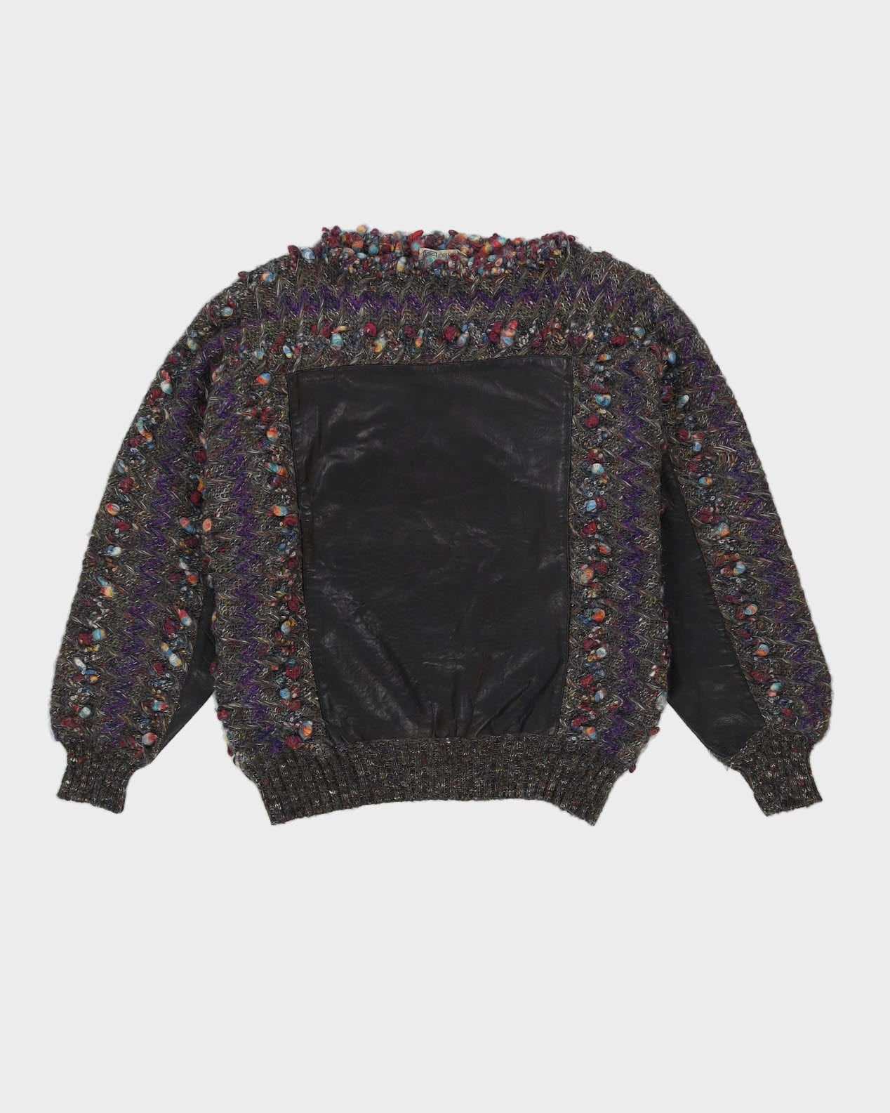 1990s Grey With Leather Patches Knitted Jumper - L