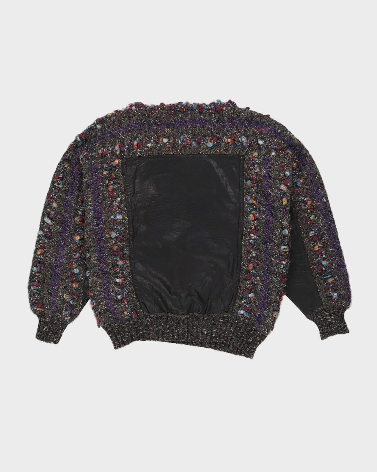 1990s Grey With Leather Patches Knitted Jumper - L