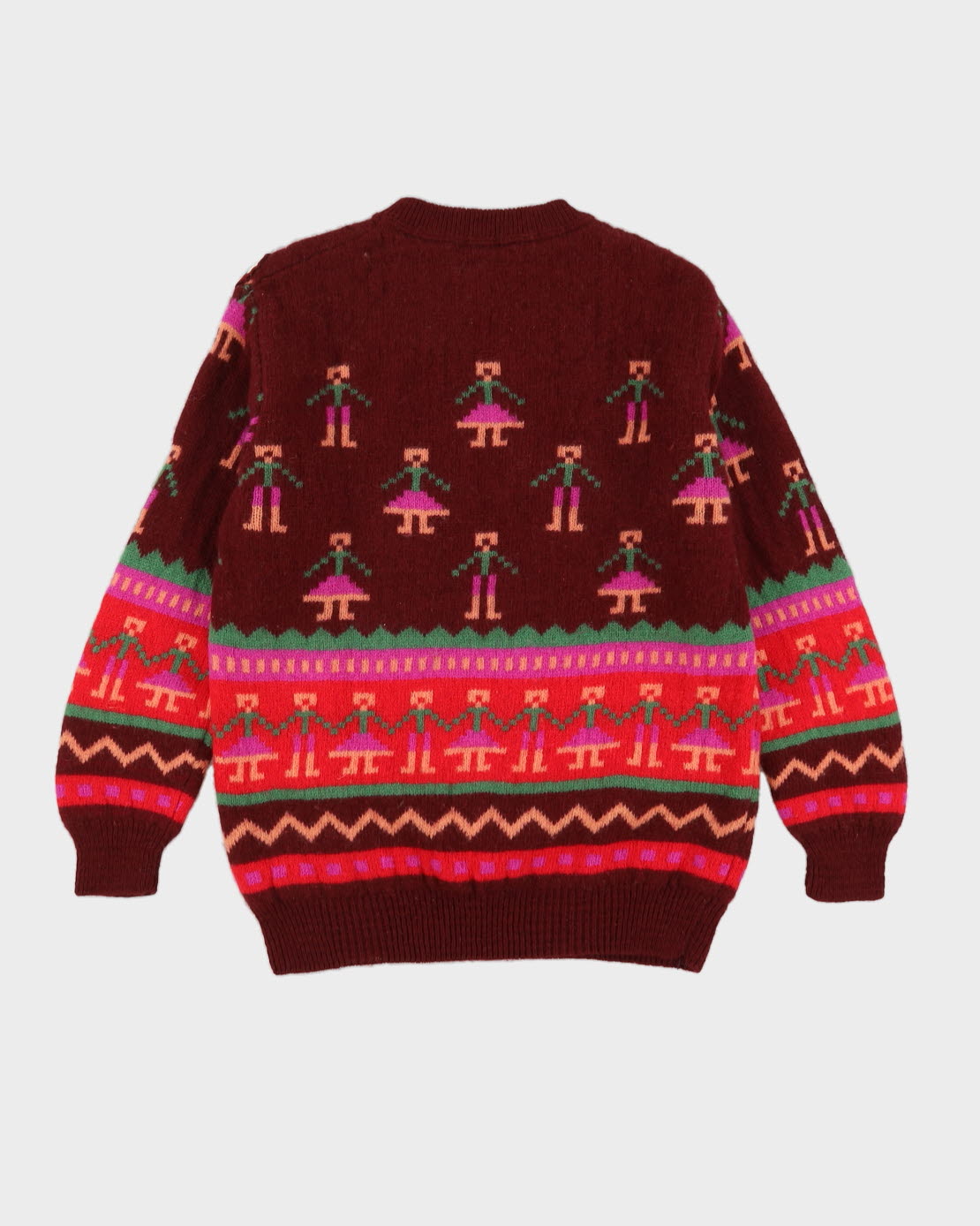 Benetton Burgundy Patterned Knitted Jumper - M