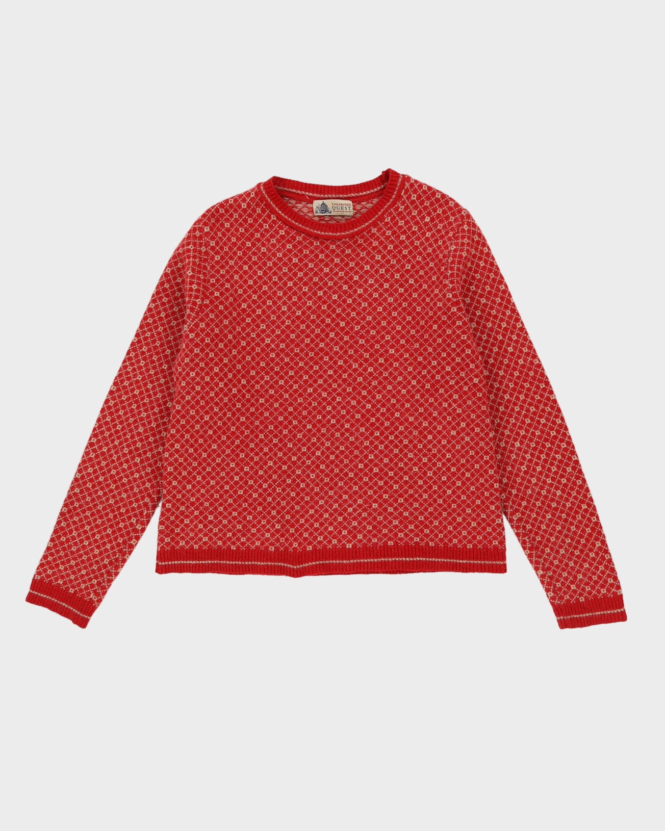 Y2K Red Patterned Knitted Jumper - M