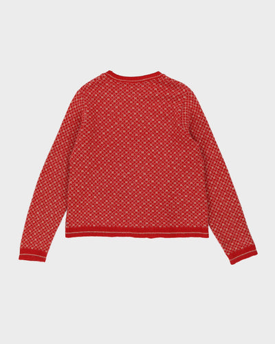 Y2K Red Patterned Knitted Jumper - M