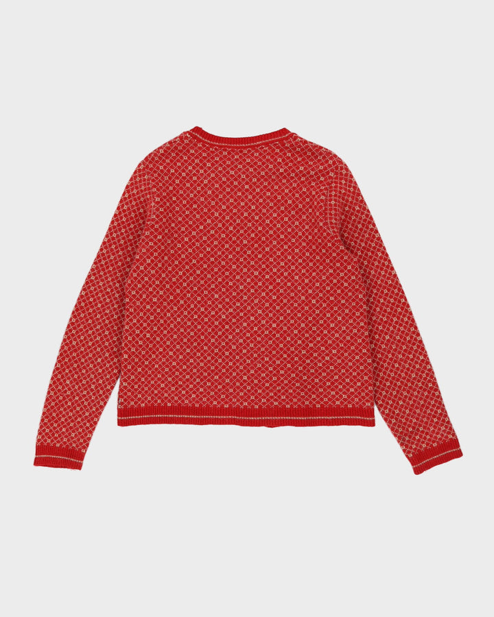 Y2K Red Patterned Knitted Jumper - M