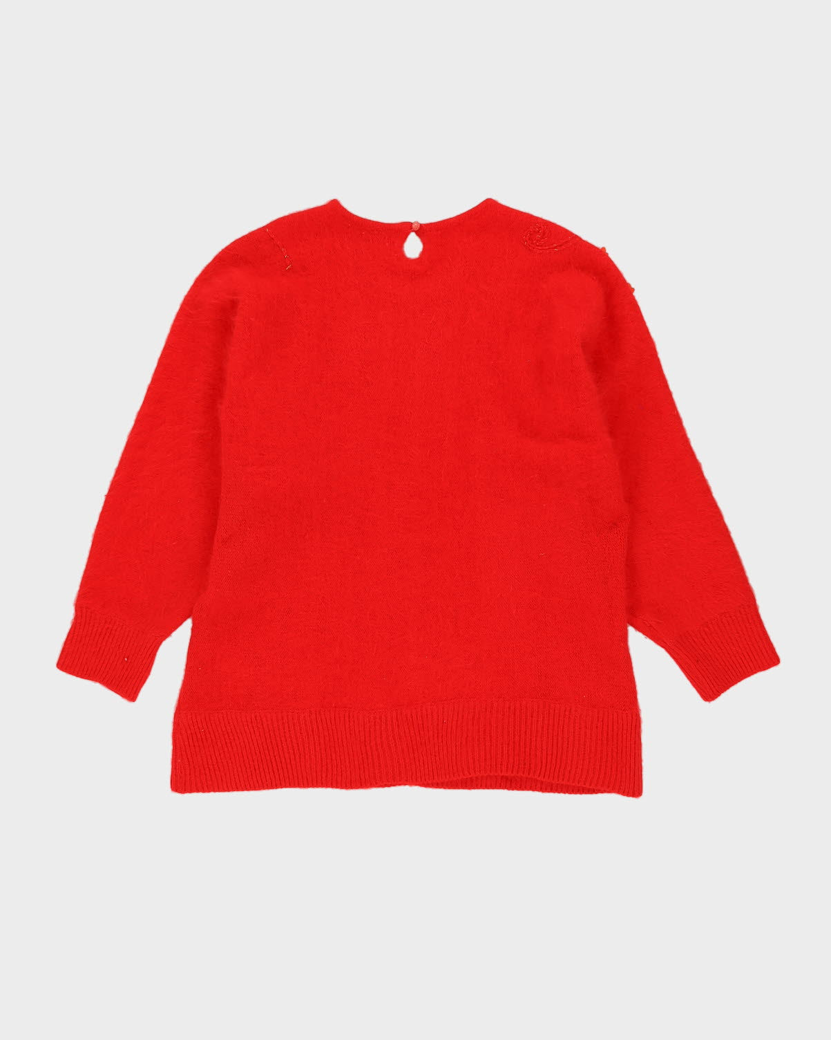 00s Red Beaded Angora Knitted Jumper - M