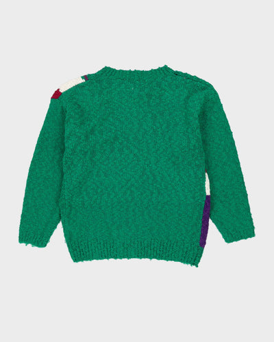 Green With Floral Applique Knitted Jumper - M