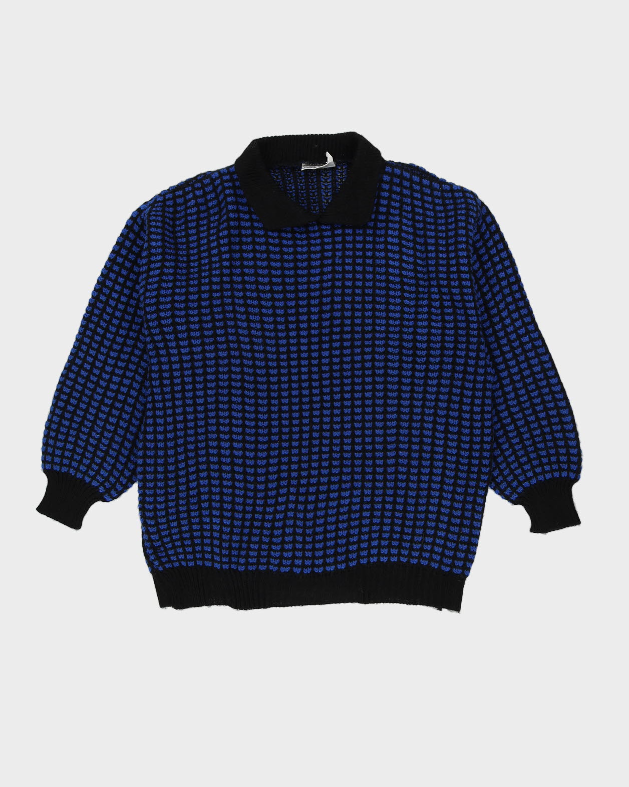 Blue And Black Patterned Knitted Jumper - L