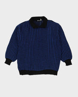 Blue And Black Patterned Knitted Jumper - L