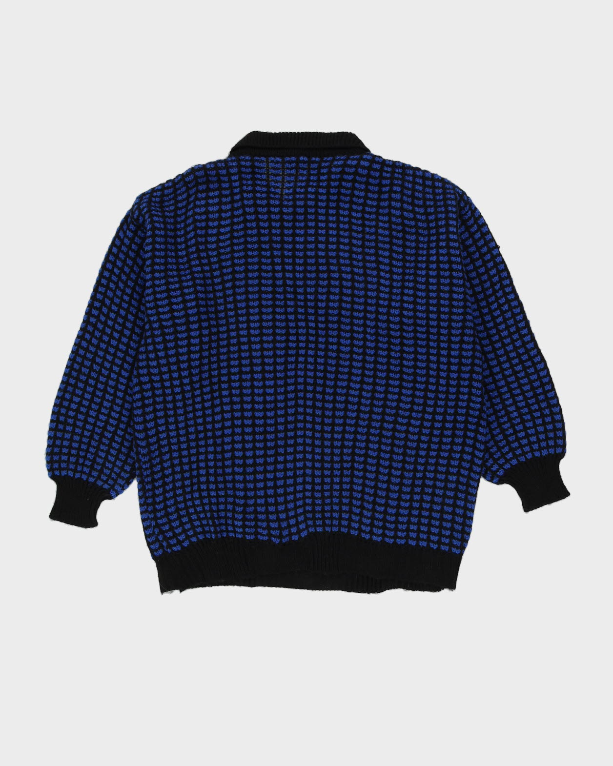 Blue And Black Patterned Knitted Jumper - L