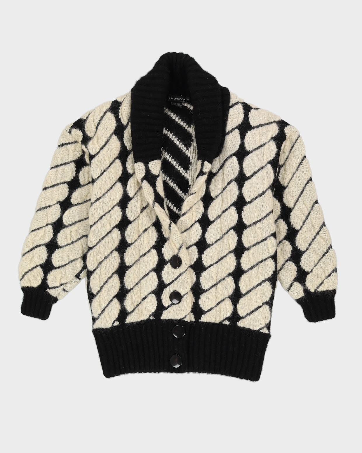 Cream And Black Patterned Chunky Cardigan - L