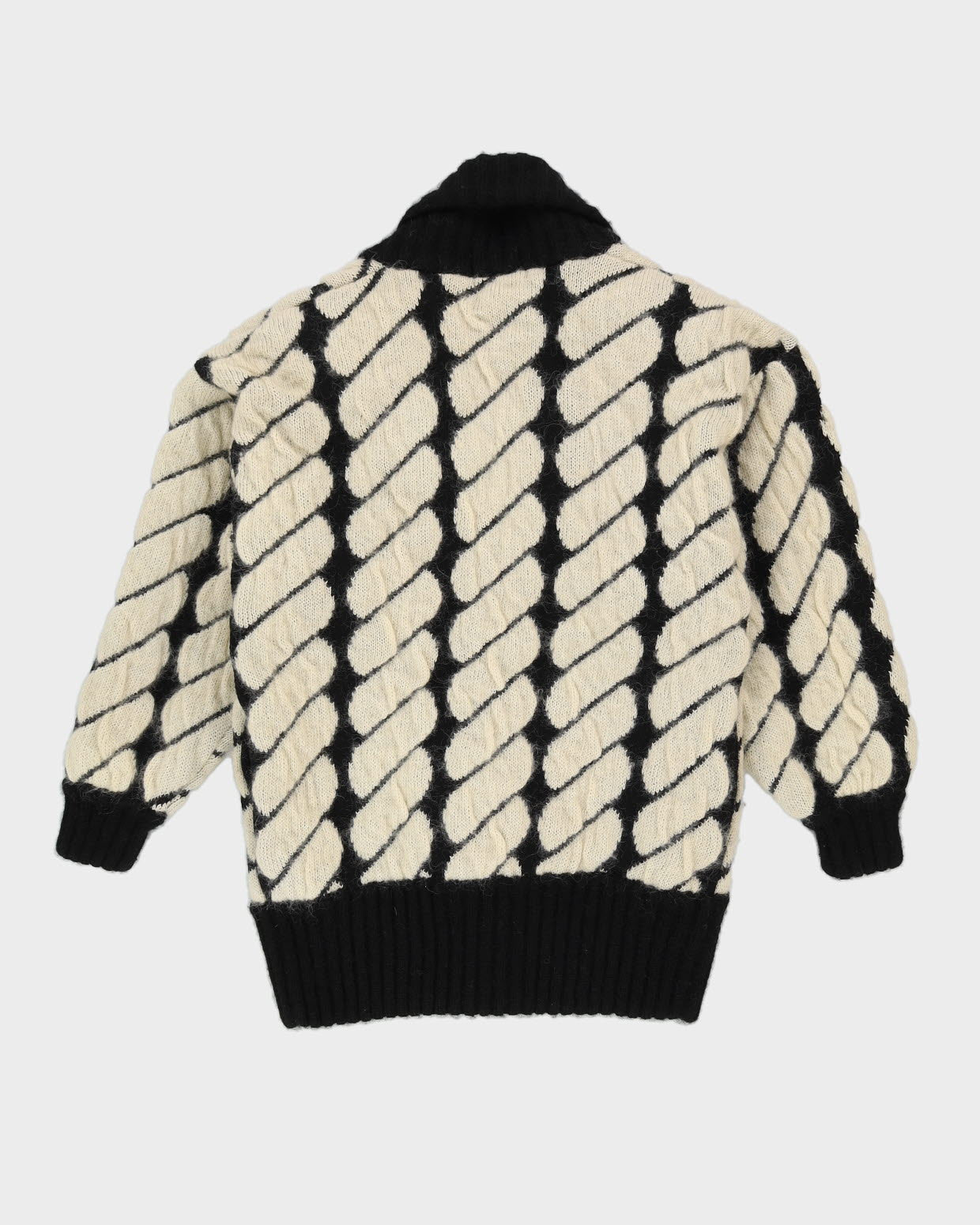 Cream And Black Patterned Chunky Cardigan - L