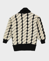 Cream And Black Patterned Chunky Cardigan - L
