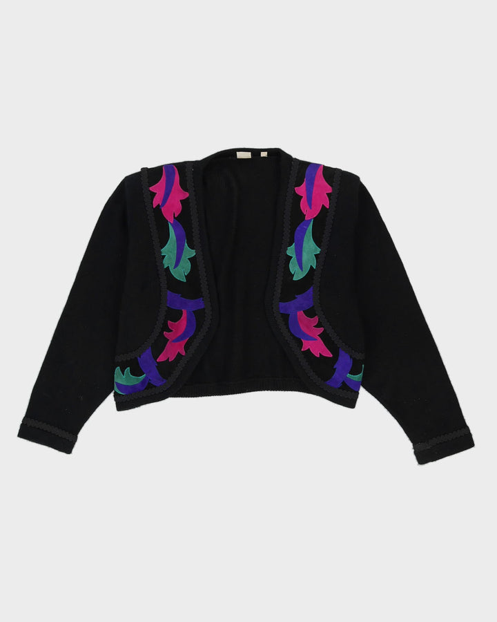 Black Suede Detailed Bolero Cardigan - M